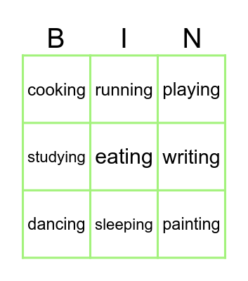 Gerund Bingo Card