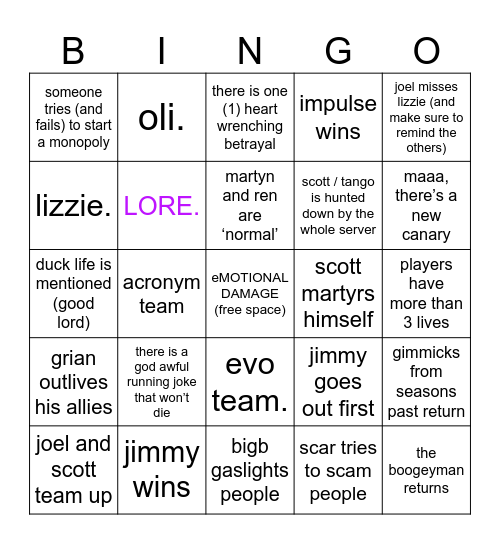 We Go Again! | Life Series S7 Bingo Card