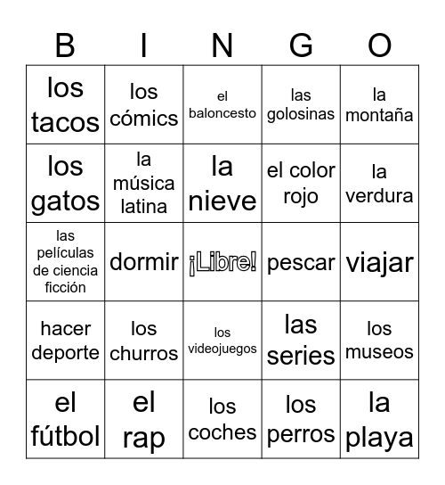 Bingo de gustos Bingo Card