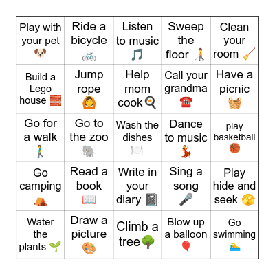 Screen-Free Challenge Bingo Card