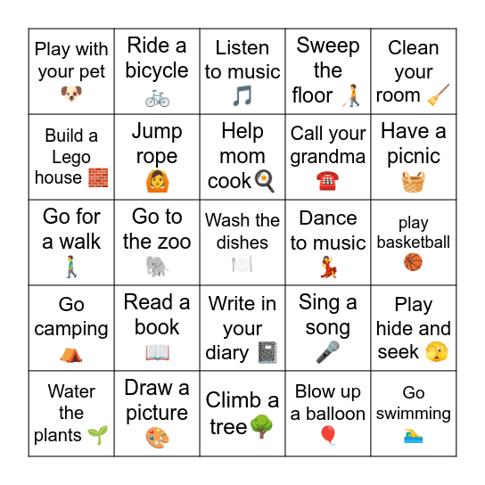 Screen-Free Challenge Bingo Card