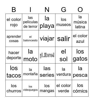 Bingo de gustos Bingo Card