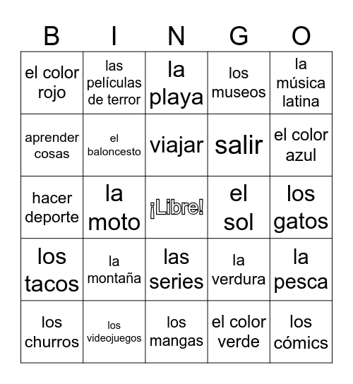Bingo de gustos Bingo Card