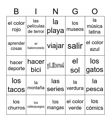 Bingo de gustos Bingo Card