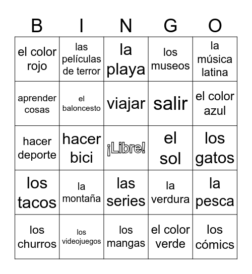 Bingo de gustos Bingo Card
