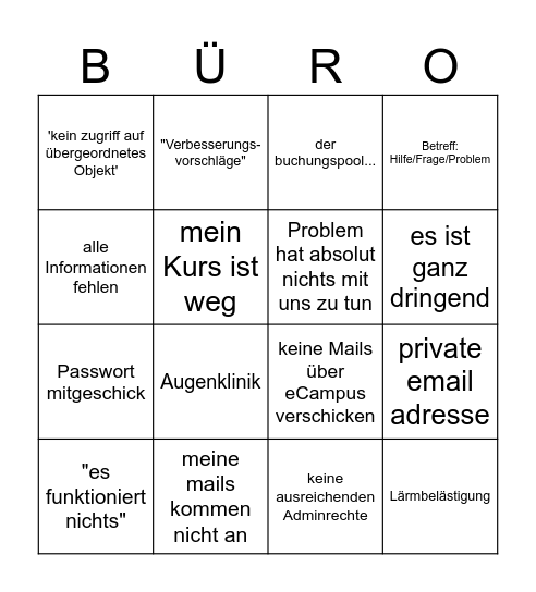 Bürooooooo Bingo Card