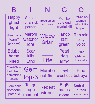 Life series Bingo Card