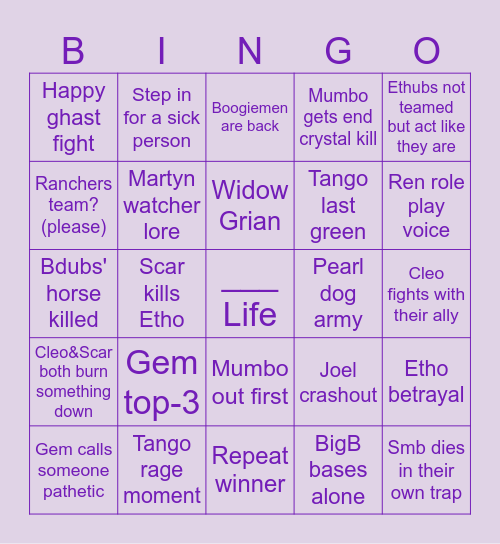 Life series Bingo Card