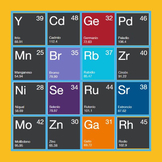 Lotería de elementos Bingo Card