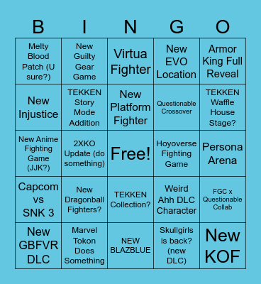EVO Predictions Bingo! Bingo Card