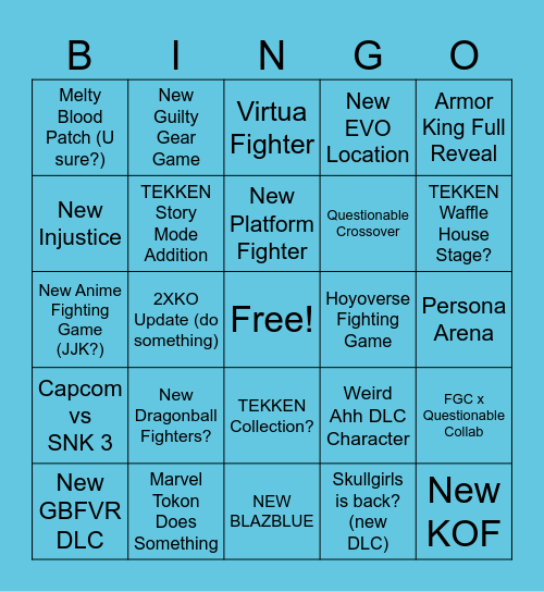 EVO Predictions Bingo! Bingo Card