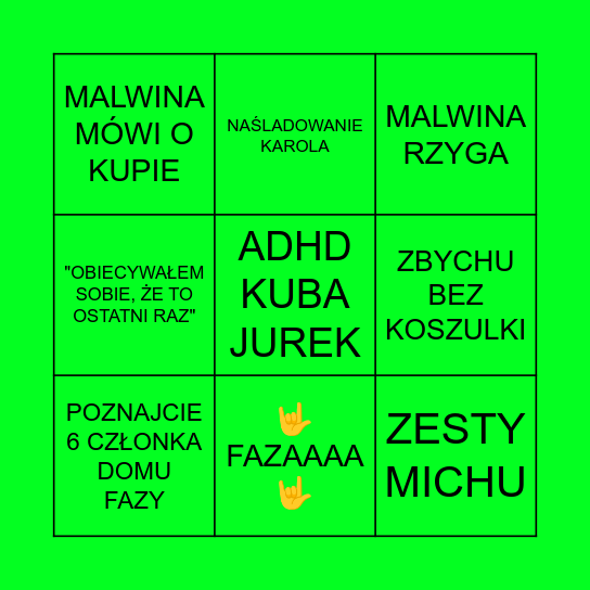 BINGO FAZY Bingo Card