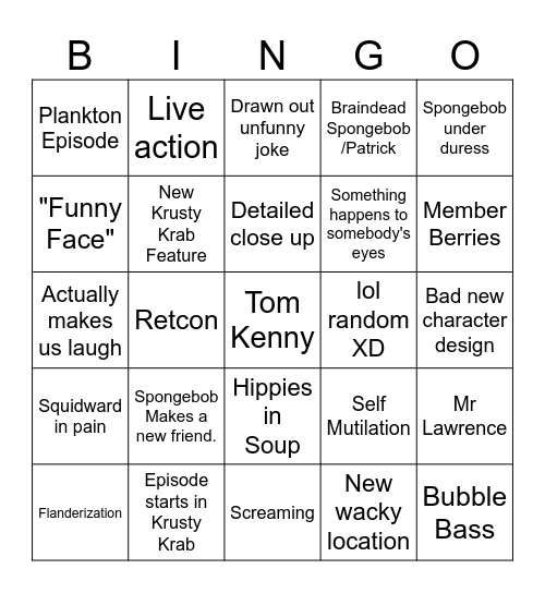 Scumbob Bingo Card