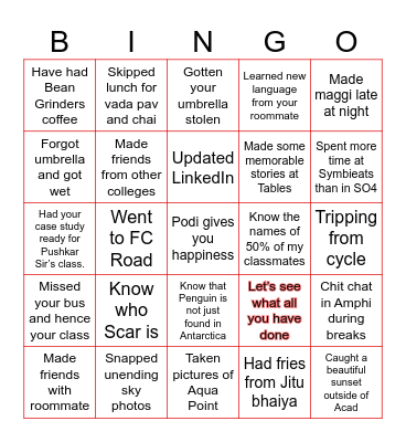SIMChecklist Bingo Card