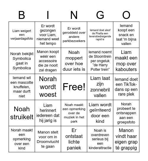 Efteling Bingo Card