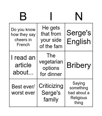 Grandma bingo Card
