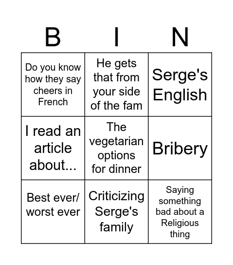 Grandma bingo Card