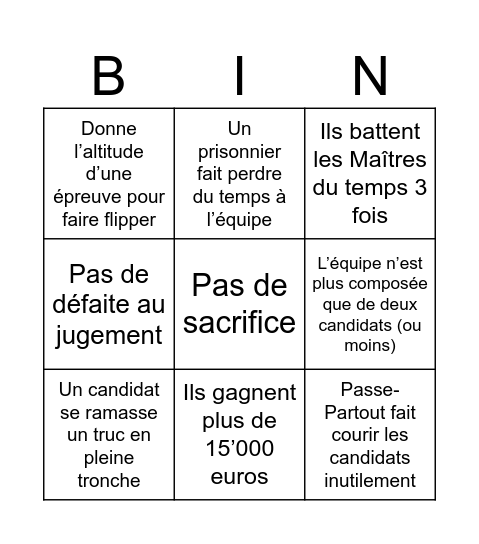 Fort Boyard Bingo! Bingo Card
