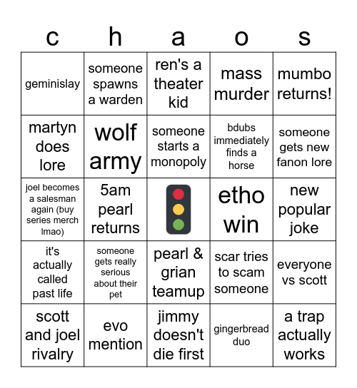 chaos in a box Bingo Card