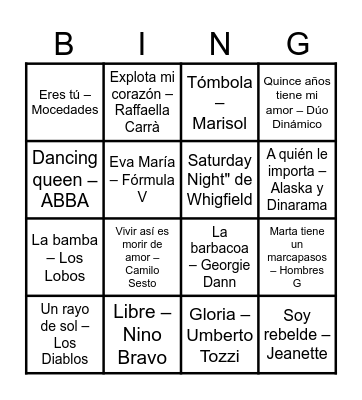 BINGO MUSICAL DE LOLI Bingo Card