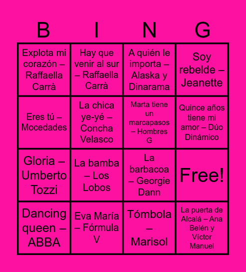 BINGO MUSICAL DE LOLI Bingo Card