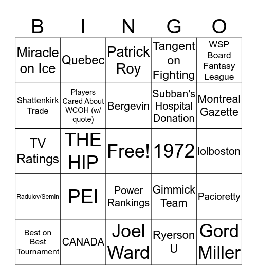 PT NHL Presents: BWC Bingo Card