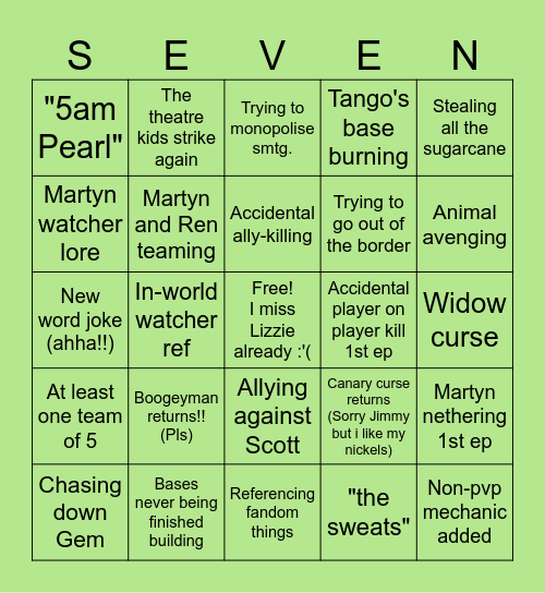 Life Series Season Bingo Card