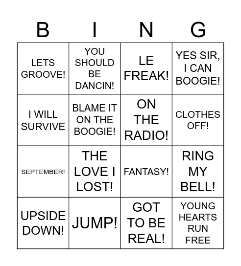 DISCO BINGO Card