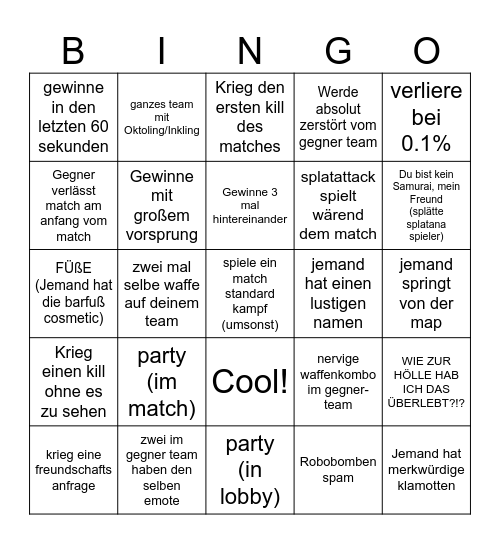 Spatoon 3 Standard Kampf Bingo Card