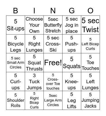 Fitness Bingo Card