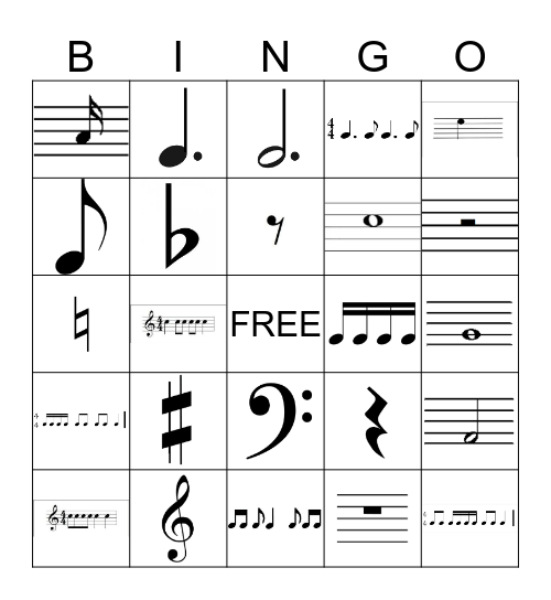 Simple Rhythms, Clefs, & Notes Bingo Card