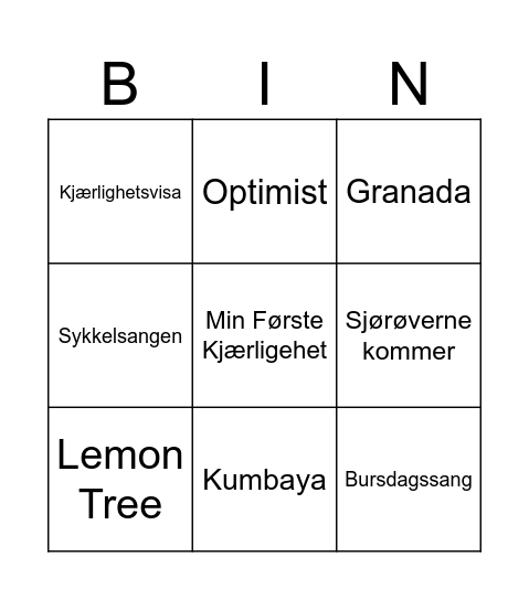 Sommer på Tangvall Bingo Card