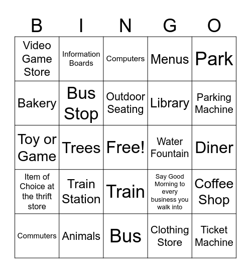 Travel Bingo Card