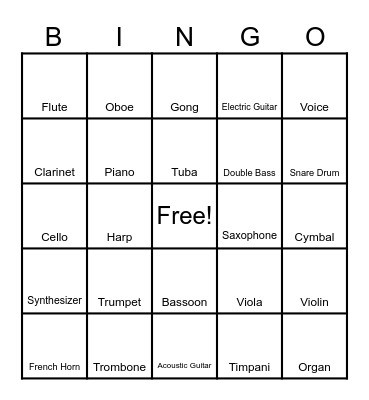 Instrument Bingo Card
