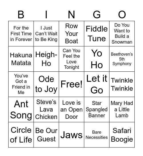 Name that Tune Bingo Card