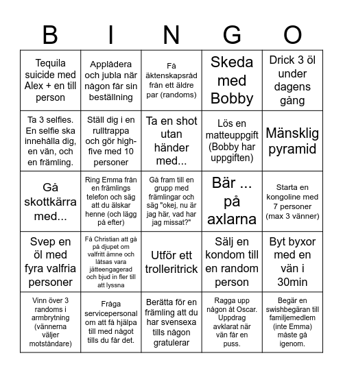 Mall Bingo Card