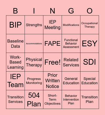 IEP Bingo Card