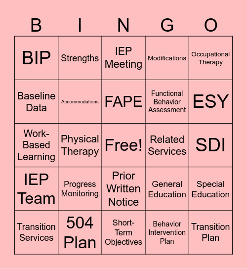 IEP Bingo Card