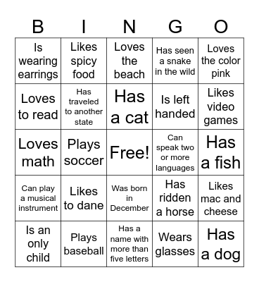 Find Someone Who Bingo Card