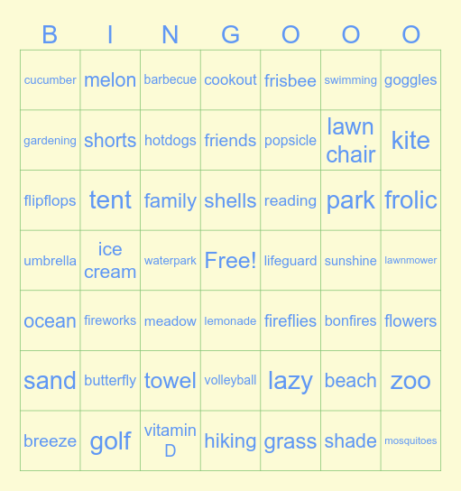 Summer BINGOOO Bingo Card