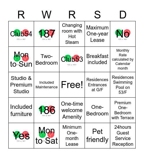 Rosewood Residences Bingo Card