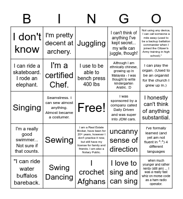 BRC Picnic Bingo Card