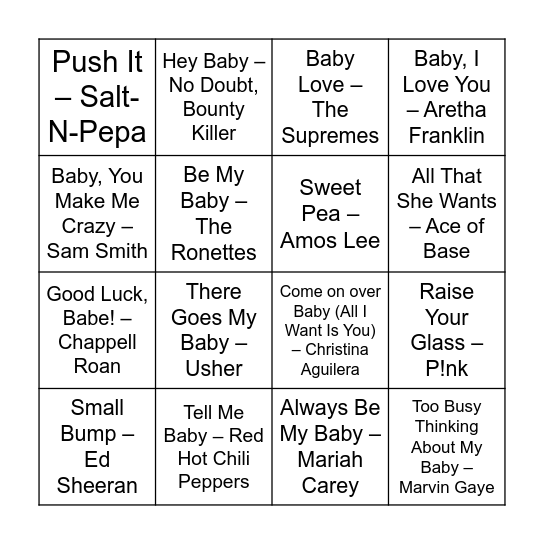 Baby Bingo Card