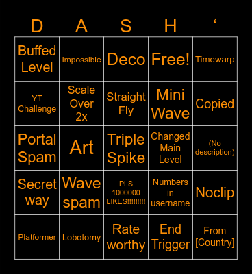 GEOMETRY DASH Bingo Card