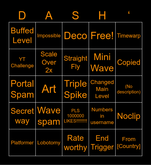 GEOMETRY DASH Bingo Card