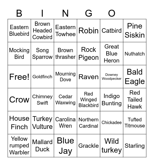 Bird Bingo Card