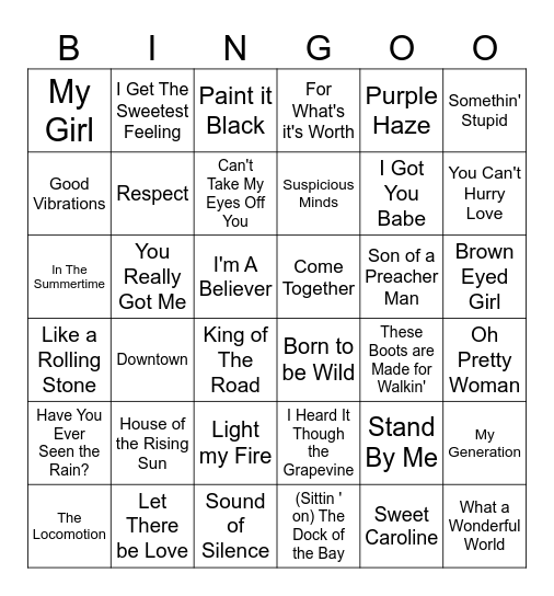 2025 - 60s Bingo Card
