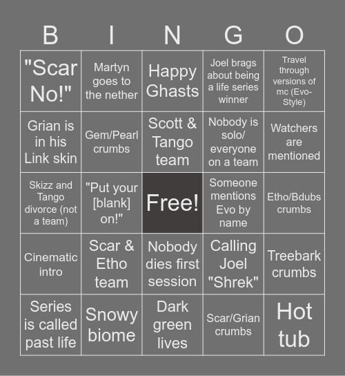 Life Series Bingo: Session 1 Bingo Card