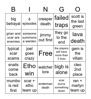 Life Series Bingo Card