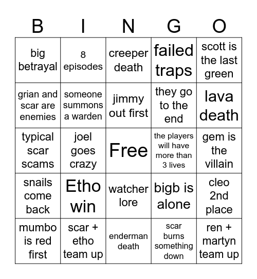 Life Series Bingo Card
